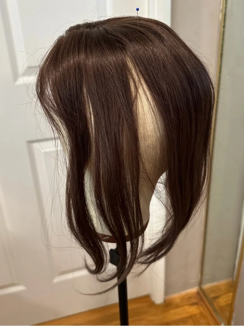 12” Dark Brown Human‎ Hair Topper Side Part #TE2